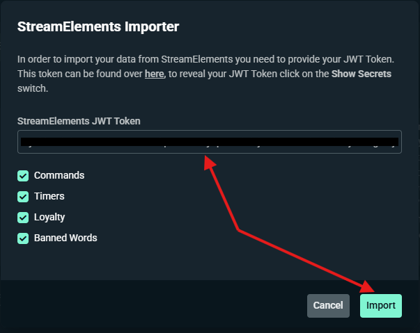 JWT Code from StreamElements added to Streamlabs Cloudbot importer